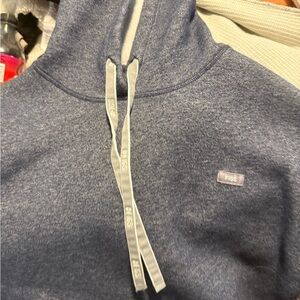 Figs Men's Heather Navy Crewneck Hoodie with Contrast Drawstrings